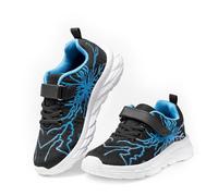 Quanen Electronic Jungen Turnschuhe Blitz Design Atmungsaktive Sportschuhe mit Klettverschluss Leichte Hallenschuhe für Schule Kindergarten Sneaker Blau 31 EU
