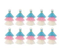 QUARKZMAN 10 Stück Winzige Dreischichtige Quasten 1,6" Mini Quaste Taschenanhänger Böhmische Handgefertigte Quasten Schlüsselanhänger für DIY Projekte Schmuckherstellung (Hellblau/Rosa/Weiß)