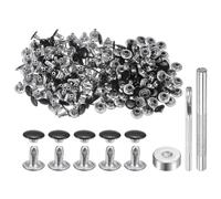 QUARKZMAN 100 Sets 8mm x 8mm Leder Nieten, Metall Doppelkappe Nieten Tubular Runde Druckknöpfe mit 3 Stück Werkzeugen für Handwerk Reparatur Dekoration Gürtel Kleidung (Brillantschwarz)