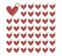 QUARKZMAN 100 Stück Emaille Legierung Herz Anhänger Valentinstag Herz Charm Schmuckherstellung DIY Halskette Armband Ohrringe Schlüsselanhänger Rot
