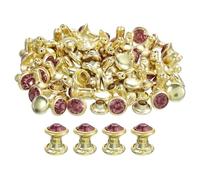 QUARKZMAN 100 Stück Goldene Rosa Strassnieten, 6mm/0,24" Lederhandwerk-Nieten Kristallnieten Metall Doppelkappen-Strassnieten Nieten für DIY Lederhandwerk Herstellung Geldbörse Kleidung