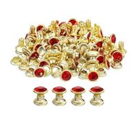 QUARKZMAN 100 Stück Goldene Rote Strassnieten, 6mm/0,24" Lederhandwerk Nieten Kristallnieten Metall Doppelkappen Strassnieten Studs für DIY Lederhandwerk Herstellung Geldbörse Kleidung