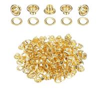 QUARKZMAN 100 Stück Ösen 4,5 mm Innen-Ø Messing Ösen Metallösen Rostfrei Planenösen Grommet Kit mit Unterlegscheiben Eyelets für Banner Leder Schuhe Handtaschen Vorhänge Bastel, Gold