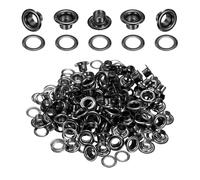 QUARKZMAN 100 Stück Ösen 5 mm Innen-Ø Messing Ösen Metallösen Rostfrei Planenösen Grommet Kit mit Unterlegscheiben Eyelets für Banner Leder Schuhe Handtaschen Vorhänge Bastel, Schwarz