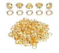 QUARKZMAN 100 Stück Ösen 6 mm Innen-Ø Messing Ösen Metallösen Rostfrei Planenösen Grommet Kit mit Unterlegscheiben Eyelets für Banner Leder Schuhe Handtaschen Vorhänge Bastel, Gold