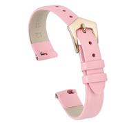 QUARKZMAN 12mm Rosa Echtes Leder Armbanduhr, Schnellwechsel Flach Dünn Elegant Leder Armband Ersatzarmband Mit Roségold Edelstahl Verschluss Für Damen