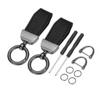 QUARKZMAN 2 Autoschlüsselanhänger aus Zinklegierung und Leder, Anti-Verlust-D-Ring, 360 Grad drehbar, dekorativ, mit Schraubendreher, Schwarz/Schwarz (Metallic)