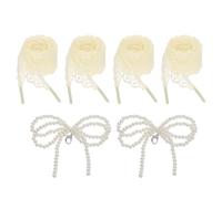 QUARKZMAN 2 Paar Flache 26Cm Breit 120Cm Länge Elegante Spitzenbänder Vintage SpitzenFür Damen Sneakers Dressschuhe Mit Perlen-Schleifen Schnürsenkel-Verschluss Beige