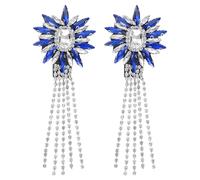 QUARKZMAN 2 Stk Strass Applikation 11 x 4cm Kristall Fransen Schulter Epaulette Quaste Kette Näh Applikation Aufnäher Für Partykleider Kleidung Schuhe DIY Basteln Saphirblau