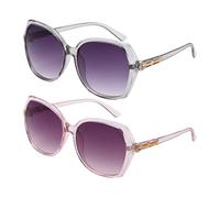 QUARKZMAN 2 Stück Sonnenbrillen Für Frauen Männer PC Großer Quadratischer Rahmen Moderne Sonnenbrille Sonnenschutzbrille Transparent Rosa Verlauf & Grau