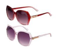 QUARKZMAN 2 Stück Sonnenbrillen Für Frauen Männer PC Großer Quadratischer Rahmen Modische Sonnenbrille Sonnenschutz Brillen Rot-Rosa & Transparenter Verlauf