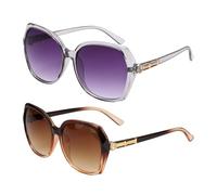 QUARKZMAN 2 Stück Sonnenbrillen Für Frauen Männer PC Großes Quadratisches Gestell Modische Sonnenbrillen Sonnenschutz Für Autofahren Einkaufen Und Fotos Machen Grau & Braun