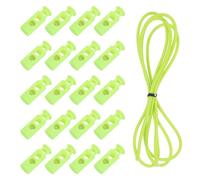 QUARKZMAN 20 Stück Kordelstopper 2 Loch mit 1 Meter Elastischem Schockseil, Kunststoff Seilstopper Feder Knebelverschluss mit Stretch Kordelzug für Rucksack Taschen Fluoreszierendes Grün