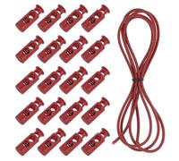 QUARKZMAN 20 Stück Kordelstopper 2 Loch mit 1 Meter Elastischem Schockseil, Kunststoff Seilstopper Feder Knebelverschluss mit Stretch Kordelzug für Rucksack Taschen Paracord, Purpurrot