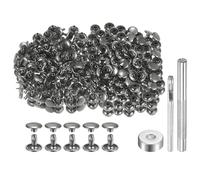 QUARKZMAN 200 Sets 9mm x 8mm Leder Nieten, Metall Doppelkappe Nieten Tubular Runde Druckknöpfe mit 3 Stück Werkzeugen für Handwerk Reparatur Dekoration Gürtel Kleidung (Schwarz Grau)