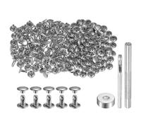 QUARKZMAN 200 Stück 8 x 8mm Leder Nieten, Runde Doppelkappe Tubular Metall Hohlnieten mit Werkzeugen, Zubehör Rücknieten für Lochzange Gürtel Dekoration Kleidung DIY Handwerk (Silber)