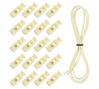 QUARKZMAN 25 Stück Kordelstopper 2 Loch mit 1 Meter Elastischem Schockseil, Kunststoff Seilstopper Feder Knebelverschluss mit Stretch Kordelzug für Rucksack Taschen Paracord, Beige
