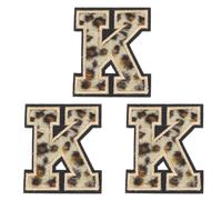 QUARKZMAN 3 Stück Buchstaben zum Aufbügeln, 6 cm Leopard Selbstklebende Chenille Buchstaben K mit schwarzem Rand,Gestickter Patch zum Aufbügeln für Kleidung, Tasche, Laptop, Handyhülle
