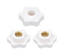 QUARKZMAN 3 Stück Sternknöpfe M10 Innengewinde 38mm 6-Punkt Kunststoffkopf Messingeinsatz Durchgehendes Loch Einschraubgewinde Drehknopf Handanziehung Klemmgriffe Weiß