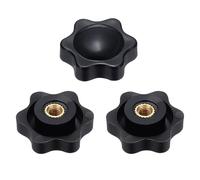 QUARKZMAN 3 Stück Sternknöpfe M4 Innengewinde 25mm 6-Punkt Plastikkopf Messing Einsatz Nicht Durchgehendes Loch Einschraub Gewindeknopf Handanziehung Klemmgriffe Schwarz
