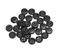 QUARKZMAN 30 Stück Knöpfe Holz 11,5 mm Runde Holzknöpfe, 4 Löcher Vintage Hölzerne Nähknöpfe zum Annähen Basteln Dekorationen DIY Handwerk Gestalten Kleidung Stricken, Schwarz