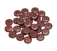 QUARKZMAN 30 Stück Knöpfe Holz 15 mm Runde Holzknöpfe, 4 Löcher Vintage Hölzerne Nähknöpfe zum Annähen Basteln Dekorationen DIY Handwerk Gestalten Kleidung Stricken, Rotbraun