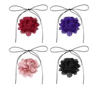 QUARKZMAN 4 Stück Blumen Chokers Halsketten Für Frauen Große Samtblumen Chokers Verstellbare Lange Wickelrosen Halsketten Accessoires Für Frauen Hochzeit Prom Party Lila/Blau/Rosa/Dunkelrot