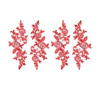 QUARKZMAN 4 Stück Blumen Spitze Applikationen 3D Stickerei Spitze Pailletten Patch Nähen Zubehör Verzierungen Für Hochzeit Brautkleid Kleidung DIY Bastelzubehör Dekoration Rot (24cm)