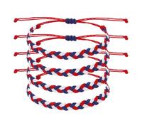 QUARKZMAN 4 Stück Geflochtenes Armband, Verstellbares Gewebtes Schnur Armband Sommer Strand Knöchel Handgemachte Schnur Cord Stilvolles Accessoire Rot-Blau-Weiß