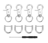 QUARKZMAN 4 Stück Metall Karabinerhaken Schlüsselanhänger, 13mm Swivel Trigger Verschlüsse Clips Schnallen Dreh Snap mit D-Ring Haken für Gurte Taschen Gürtel Lederhandwerk, Silberweiß
