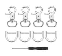 QUARKZMAN 4 Stück Metall Karabinerhaken Schlüsselanhänger, 15mm Swivel Trigger Verschlüsse Clips Schnallen Dreh Snap mit D-Ring Haken für Gurte Taschen Gürtel Lederhandwerk, Silberweiß