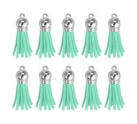 QUARKZMAN 48Stk Lederquasten Schlüsselanhänger 1.5 Zoll Seeblau/Silber Cap | Charm Bulk, Für Anhänger Armband Schmuckherstellung DIY Basteldekoration
