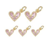 QUARKZMAN 5 Stück Rosa Herz Charm Mini Zirkonia Herz Anhänger Bulk Valentinstag Kupfer Liebes Charm Mit Sprungring Für DIY Schmuckherstellung Halskette Armband Winziger Anhänger Accessoires