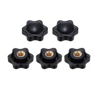 QUARKZMAN 5 Stück Sternknöpfe 1/4" Innengewinde 25mm 6-Punkt Kunststoffkopf Messing Einsatz Nicht Durchgehendes Loch Einschraub Gewindeknopf Handanziehhilfe Klemmgriffe Schwarz