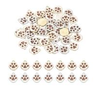 QUARKZMAN 50Stk Emaille Hundepfoten-Anhänger 17.6x15mm Legierung Pfotenanhänger Schlüsselanhänger Charm Fußabdruck Tieranhänger Halskette Armband Schlüsselanhänger DIY Braun Silber/Gold