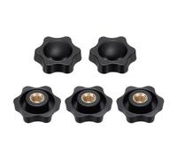 QUARKZMAN 5Stück Sternknöpfe M10 Innengewinde 38mm 6-Punkt Kunststoffkopf Messingeinsatz Nicht-Durchgehendes Loch Einschraubgewinde Drehknopf Handanziehung Klemmgriffe Schwarz