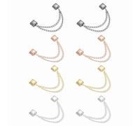 QUARKZMAN 8 Stück Magnetische Kleidungsclips, Quadratisch Kleidungsklammern mit Kette Kleider-Clips Hijab-Magnete für Kleidung Schals Hosenbeinen Brosche, Gold/Silber/Schwarz/Roségold