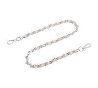 QUARKZMAN 80cm Schultergurt Cross Body (Beige Strap Plus Silber Kette) | Taschenkette Metall Kette Trageriemen Leder Eisen Flachkette Taschengurt mit Schnallen Riemen Umhängetasche Taschen