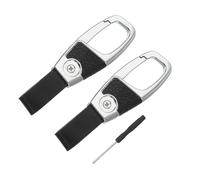 QUARKZMAN Autoschlüsselanhänger, abnehmbarer runder Clip aus Leder mit Metallschnalle Schlüsselhalter mit Ledertexturriemen für Männer und Frauen mit Schraubendreher (Silber, Packung mit 2)