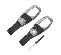 QUARKZMAN Autoschlüsselanhänger, abnehmbarer runder Clip aus Leder mit Metallschnalle Schlüsselhalter mit Ledertexturriemen für Männer und Frauen (Dunkelgrau, Packung mit 2)