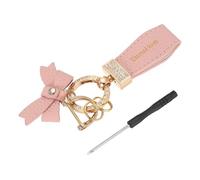 QUARKZMAN Autoschlüsselanhänger Ring Clip 5,12 Zoll Leder Schlüsselanhänger Armband Schlüsselbund mit Anti-Verlust D-Ring & Schlüsselringen für Frauen Männer zu Hause Auto, Rosa Gold