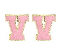 QUARKZMAN Chenille Buchstaben Aufnäher 2.2" Selbstklebende Alphabet V Aufbügeln Gestickter Aufnäher Aufnähen Buchstaben Aufkleber Applikation Zum Reparieren Von Kleidung Rosa Pack Mit 2