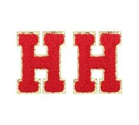 QUARKZMAN Chenille Buchstaben Patches 2.2" Selbstklebende Alphabet H Aufnäher Aufbügeln Gestickte Patch Aufnähen Buchstaben Aufkleber Applikation Zum Reparieren Von Kleidung Jeans Rot 2 pcs