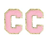 QUARKZMAN Chenille Buchstaben Patches 2.2 Zoll Selbstklebende Alphabet C Aufnäher Aufbügeln Gestickte Applikation Zum Reparieren Von Kleidung Jeans Schuhe Hüte DIY (Rosa, Packung Mit 2)