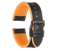 QUARKZMAN Echte Leder Uhrenarmbänder 24mm Breite Weiche Schnellwechsel Uhrenarmbänder mit Silikon wasserdichtem Futter, Schwarz Orange