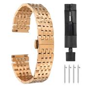QUARKZMAN Edelstahl Uhrenarmbänder 20mm Uhrenarmband Metall Schnellverschluss Solides Stahlkettenuhrband Ersatz mit Faltschließe für Smartwatch Uhren Armband Herren Damen, Roségold