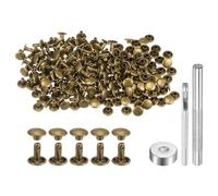 QUARKZMAN Leder Nieten 100 Set Metallniete Doppelkappe 8mm x 8mm Röhrenförmige Hohlnieten Lochzange mit 3 Werkzeug Nietenzange für DIY Handwerk Gürtel Reperatur Dekoration, Bronze