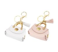QUARKZMAN Münztaschen Schlüsselanhänger Niedliche Mini Handtaschen Geldbörsen Charm Schlüsselanhänger Mit Quasten Leder Taschen Charm Accessoires Für Frauen Mädel Kopfhörer Deko (Weiß/Rosa)