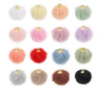 QUARKZMAN Pom Pom Charm, 8Set 15mm-Faux Fur Fluffy Pom Poms Pendants Balls, Pom Poms for DIY Crafts Jewelry Making Keychain Accessory (16 Colors)