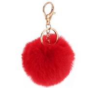 QUARKZMAN Pom Pom Schlüsselanhänger, 8cm Kunstpelz Puff Ball Schlüsselanhänger, Weicher Niedlicher Plüsch Flauschiger Ball Schlüsselring für Damen Geldbörsen Handtaschen Rucksack (Rot)